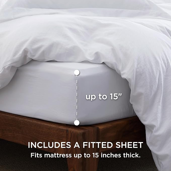 Bedsure Duvet Cover King Size with Fitted Sheet - 4 Pieces Prewashed Cotton-Like Bedding Set, Includes 1 Duvet Cover 104x90 Inches with Zipper Closure, 2 Pillow Shams, 1 Fitted Sheet, Bright White