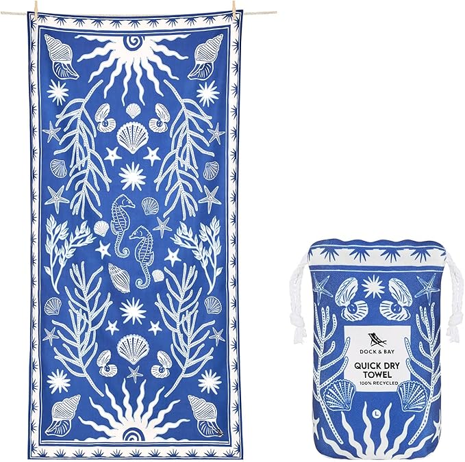 Dock & Bay Beach Towel - Quick Dry, Sand Free - Compact, Lightweight - 100% Recycled - Includes Bag - Ocean Treasure - Large (160x90cm, 63x35)