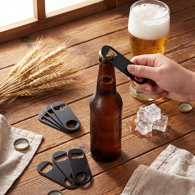 Bottle Openers Stainless Steel Flat Bottle Opener Bulk 3.4 x 1.3 Inches Bartender Beer Key Soda Can Mini Speed for Kitchen, Bar or Restaurant(Black,150 Pcs)