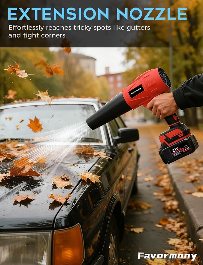Cordless Leaf Blower, 600,000 RPM Electric Handheld Turbo Jet Blower with 2×4.0Ah Batteries and Charger for 40 Minutes Use, Portable and Lightweight for Lawn Care, Patio, Yard, Deck Cleaning (Red)
