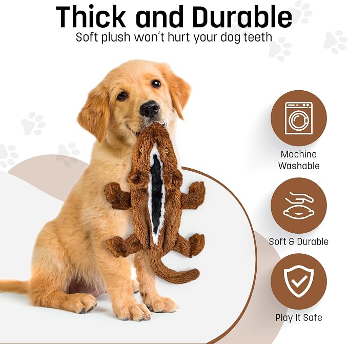 FGA MARKETPLACE Duck-Frog-Squirrel Flat NO Stuffing NO Squeak Plush Dog Toy, Funny Style Will Entertain Your Pet for Hours, Recommended for Small and Medium Dog 21 INCH Long
