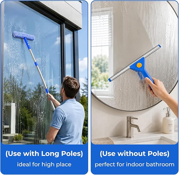 UFORU Professional Window Cleaning Kit with Bucket, 3 Gallon Set with 14" Window Squeegee, 15" Microfiber Scrubber and 76" Long Handle for High Window, Home, Outdoor, Commercial and Car Glass Cleaning