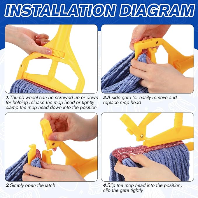 Eccliy 6 Pack Commercial Mop Heads Replacement Heavy Duty 18 oz Loop End Cotton String Wet Mop Refills Washable Absorbent Reusable for Industrial Home Tile Wood Concrete Floor (Blue,Red)