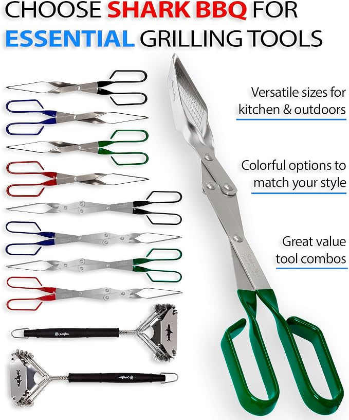 Grill Tongs - 17 inch (Green). Professional steak grilling utensil. Long-reach Barbeque Tong. Ideal for steak, fish, burger, and sausage