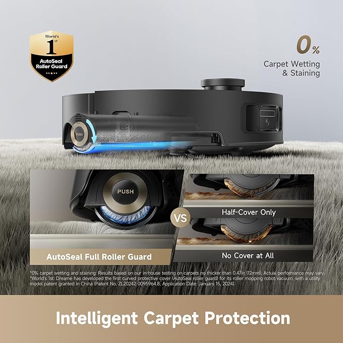 DREAME Aqua10 Roller AE Robot Vacuum, Roller Mop Fresh Water Mopping, Carpet-Safe Roller Guard, Auto-Empty, 30,000Pa Suction, 212℉ Hot Water Mop Washing, Hot Air Drying, 100% Detangling, Voice Control