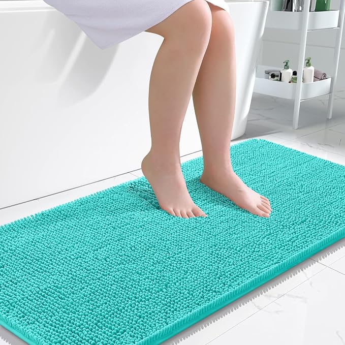OLANLY Bathroom Runner Rugs 47x24, Extra Soft Absorbent Chenille Bath Rugs, Rubber Backing Quick Dry, Machine Washable Long Bath Mats for Bathroom Floor, Tub and Shower, Home Decor Accessories, Teal