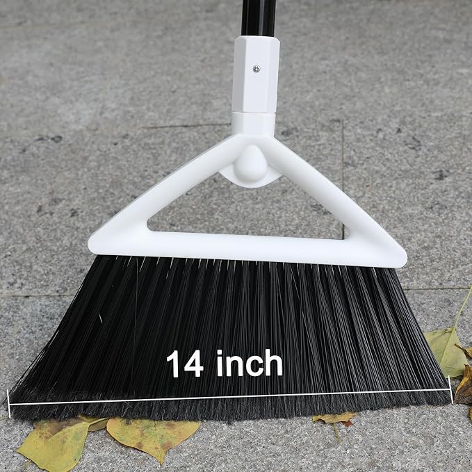 Heavy Duty Angle Broom 4 Pack - White Broom for Outdoor & Indoor, Garage, Driveway, Sidewalk, Kitchen & More, Long Handle