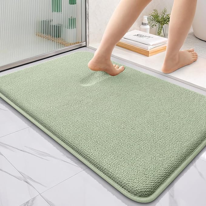OLANLY Thick Memory Foam Bathroom Rug 35x24, Absorbent Bath Mat, Sage Green | Soft Quick Dry Bath Rugs Mats, Non-Slip, Machine Washable Carpet for Bathroom Floor, Tub and Shower, Home Decor Accessories