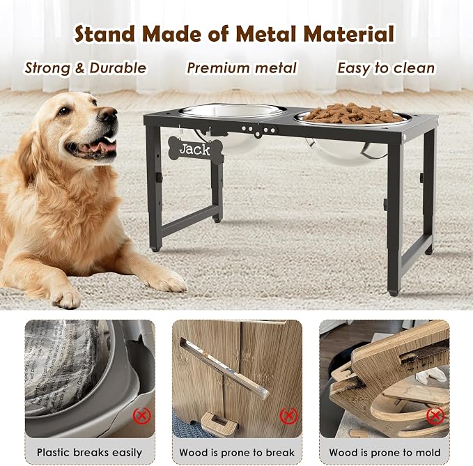 SHAINFUN Elevated Dog Bowls for Large Dogs, 3 Height Adjustable，Raised Tall Dog Food Water Bowl Stand with Two 101oz Bowls