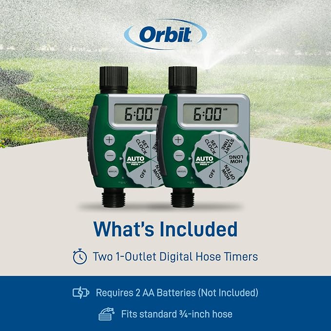 Orbit 62067 1-Outlet Programmable Digital Hose Watering Timer, 2-Pack