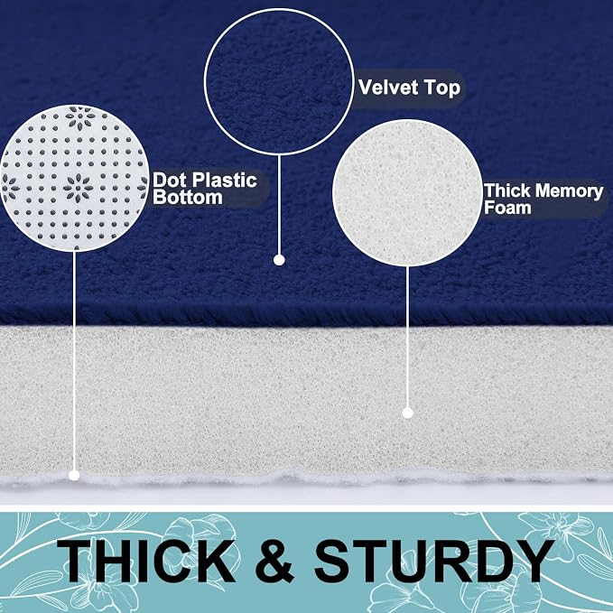 Smiry Memory Foam Bath Mat 70x24, Extra Soft and Absorbent Bathroom Mats, Non Slip Washable Carpet for Floor, Shower and Tub, Navy Blue