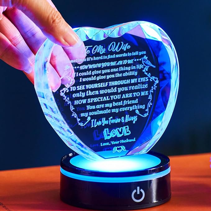 Gifts for Wife, with Colorful LED Base, I Love You Gift for Her from Husband, Best Wife Anniversary Birthday Gift Ideas, Motivational Desk Decor, Encouragement, Appreciation Gifts for Women