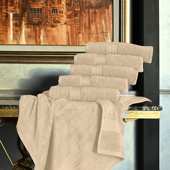 HERCULEAN Large Bath Towels 24 x 50 Pack of 6 | Quick Dry and Highly Absorbent | 100% Cotton Terry Towels for Bathroom - Perfect for Shower - Pool and Spa - Luxury Soft Towels - Beige