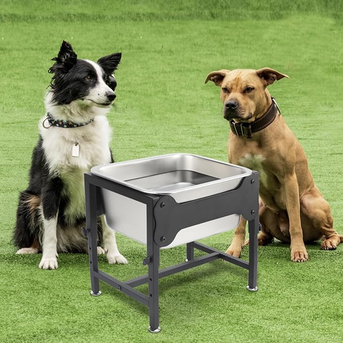 BWOGUE 3 Gal Elevated Dog Water Bowl, Stainless Steel Stand for Large Dogs | Raised Dog Water Bowl, 4 Adjustable Heights at 9/11/13/15 in, Non-Slip Base, Indoor/Outdoor Use, Joint Pressure Relief