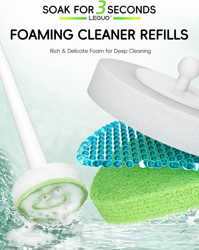 Wall Mounted Disposable Toilet Brush System with Holder, Toilet Bowl Cleaning Wand with Green Refills and One-Button Release (36 Refills)