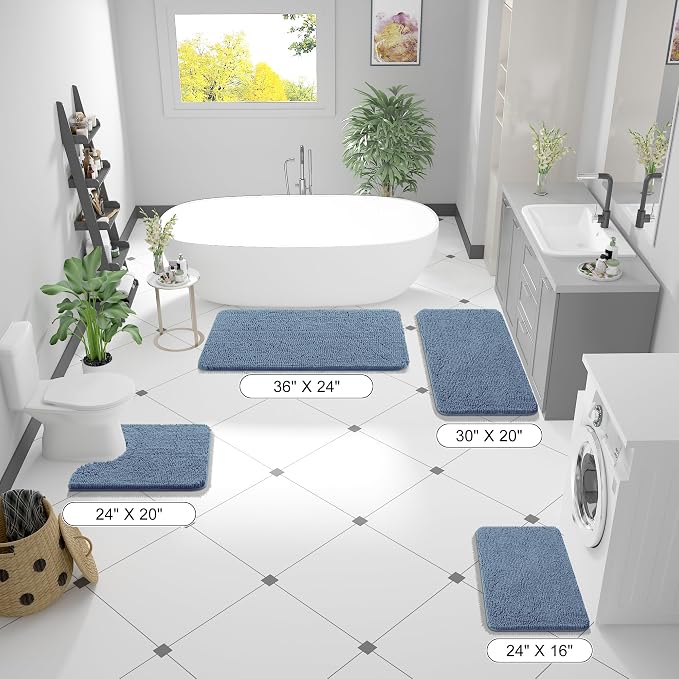 OLANLY Bathroom Rugs 34x21, Extra Soft Absorbent Chenille Bath Rugs, Rubber Backing Quick Dry, Machine Washable Bath Mats for Bathroom Floor, Tub and Shower, Home Decor Accessories, Airy Blue