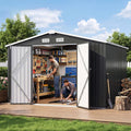 Aoxun 9.8x7.6 FT Shed Outdoor Storage Shed, Black | Metal Shed with Lockable Doors & Slooping Roof Garden Tool Shed for Backyard, Patio, Poolside