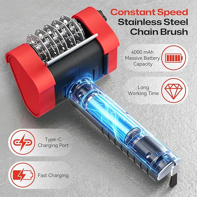 Electric Grill Brush Outdoor for Grill, 2026 Unique Stainless Steel Chain Brush Head-No Blind Spot Cleaning, No Bristle Shedding Cordless Rechargeable BBQ Grill Cleaner for Grates, Gifts for Men Dad