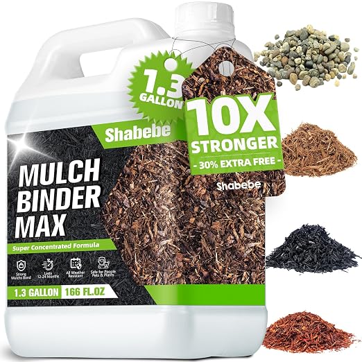 Mulch Glue for Landscaping 1.3 Gallon, High-Concentration Rock Glue, Gravel Binder with Ultra-Stick Grip, Covers 2X More Area for Pea Gravel, Mulch & Pebbles, Long-Lasting & Non-Toxic