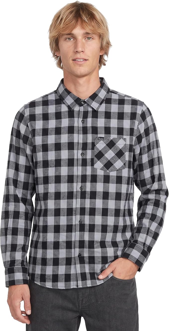 Volcom Men's Long Sleeve Flannel Shirt – Ultra-Soft Brushed Cotton Plaid Button Down