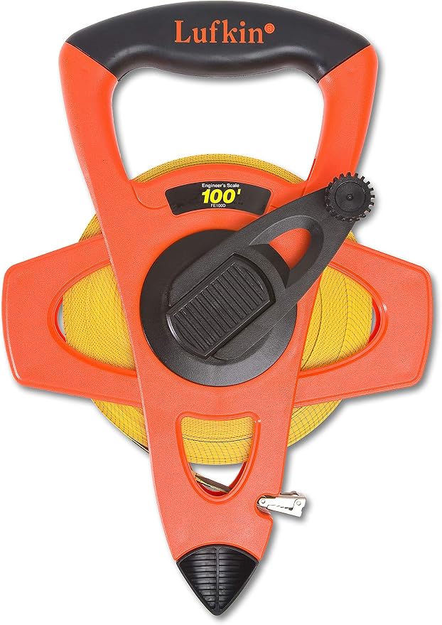 Lufkin Hi-Viz Orange Reel Fiberglass Tapes, 100ft Blade (182-FE100D)