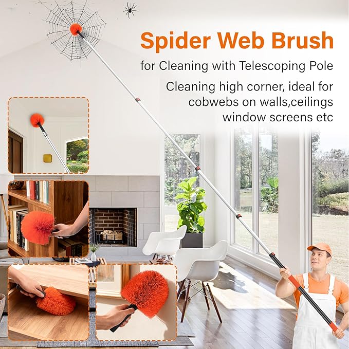 Feather Dusters,Cobweb Duster with 5-20FT Extension Pole | Spider Web for Outdoor & Indoor Web Cleaning | Soft Bristle | Lightweight Extendable Handle | 3/4" Standard Acme Threaded Fits Cleaner Tool