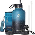 Coolflask 64 oz Water Bottle Insulated with Straw&3 Lids, Half Gallon Water Jug Galaxy Large Metal Stainless Steel Vacuum Flask for Gym, Sports and Travel, Keep Cold 48H Hot 24H,Turquoise