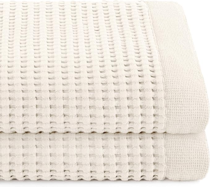 GILDEN TREE Waffle Towels for Bathroom Luxury 100% Cotton Bath Towels, Quick Dry Towel, Thin Super Absorbent Lint Free Shower Towels, Bath Towels Set of 2, Modern Style (Cream)