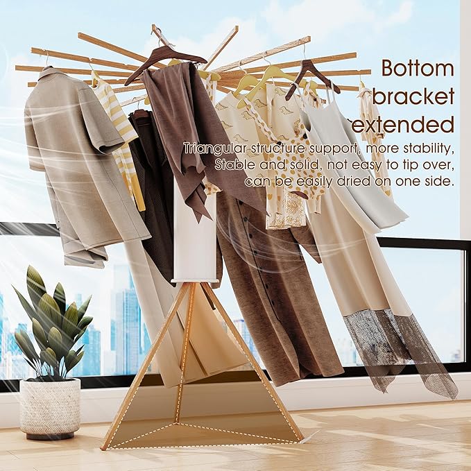 BOQORAD Clothes Drying Rack Foldable,Laundry Drying Rack,Drying Rack Clothing(16 Wood Poles),Clothes Hanger Rack,Laundry Rack Folding,Collapsible,Retractable