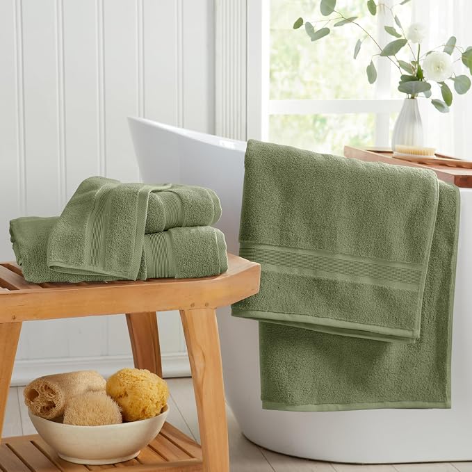 Luxury Bamboo Rayon Oversized Bath Towel Set | 2-Pack | Ultra Soft | Green | 35% Bamboo Rayon - 65% Zero Twist Cotton | Absorbent Quick-Dry Towels for Bathroom | Ultra Soft | OEKO-TEX Standard 100