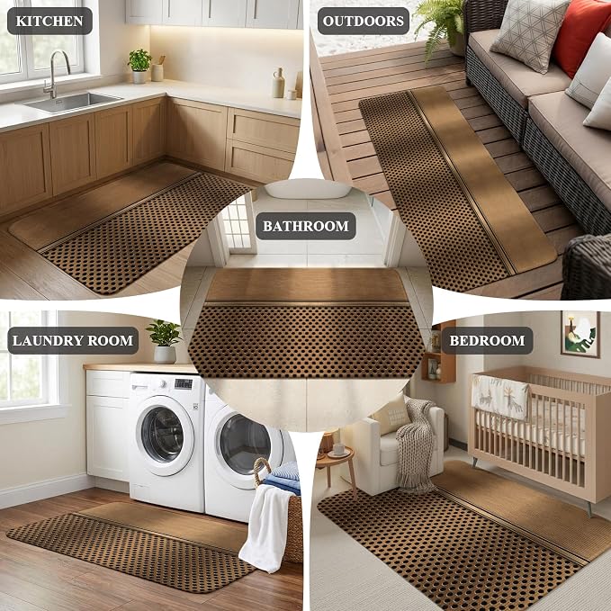 Brown Metal Hole Bathroom Rugs Non Slip Washable Bath Mat Absorbent Low Pile Front Door Mat Modern Copper Net Eye Hole Pattern Indoor Doormat for Kitchen Entryway Shower Decor Accessories 19.7"x31.5"