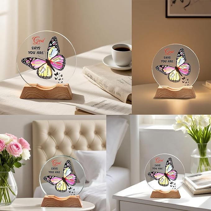 ZHSHWAT Christian Gifts for Women -Butterfly & Bible Verses Crystal Night Light with USB Port - Inspirational Religious Spiritual Gift for Friends, Mom, Sister, Girl, Female Coworker, Home Decor