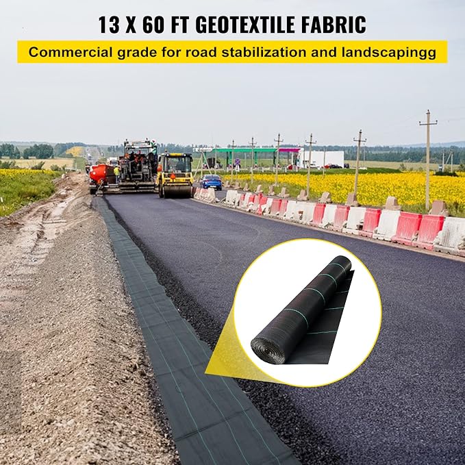 Happybuy Driveway Fabric, 13x60ft Commercial Grade Landscape Fabric, Garden Weed Barrier Fabric Heavy Duty, Geotextile Fabric Underlayment Gravel, Ground Cover Drainage Fabric, Weed Mat Cloth | Landscape Fabric, Woven Geotextile Fabric, Landscaping Fab...