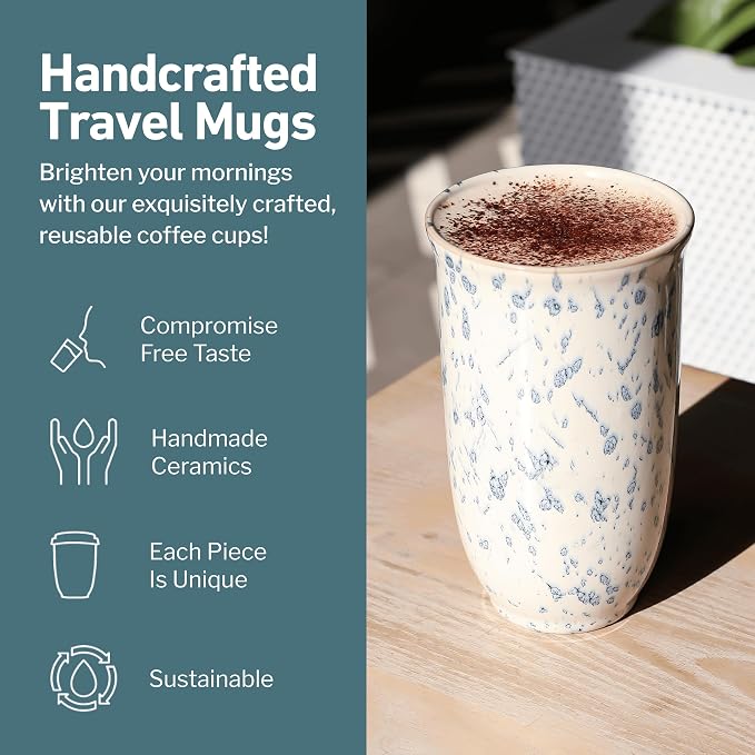 NOVA CERAMICS Travel Coffee Mug– Travel Coffee Tumbler – On the Go Coffee Mug – Microwave & Dishwasher Safe Green Coffee Tumbler - Gifts For Women Men Him Her – 16oz – Orchid