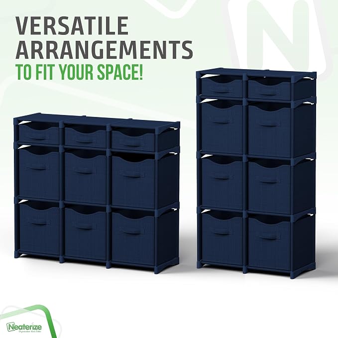 Cube Storage Organizer with 9 Storage Bins Included – Storage Cubes for Home Organization, Toy Storage, Office Storage, Living Room Storage, and General Storage Solution (Navy)
