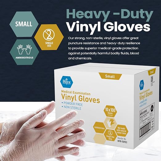 MED PRIDE Vinyl Medical Exam Gloves,Powder & Latex-Free, Small, 1000-Count