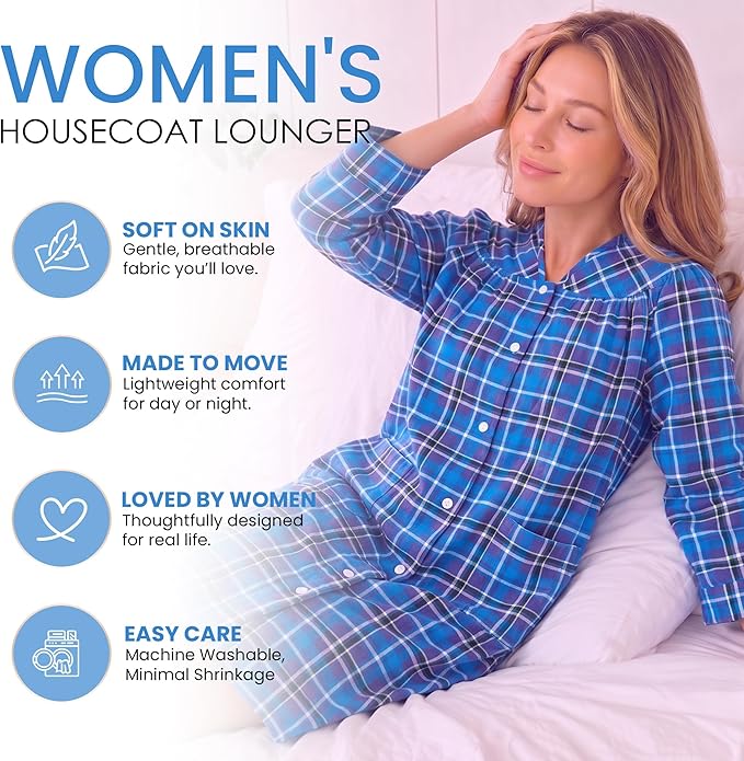 Casual Nights Women's Floral Snap Front Flannel Duster Long Sleeve Lounger Dress