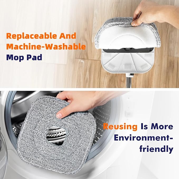Spin Mop and Bucket Set with Self Separation Dirty and Clean Water System, Self Wringing 360° Rotating Square Mop Head for Home Floors Cleaning (1.0 Mop and Bucket Set (6 Pads))