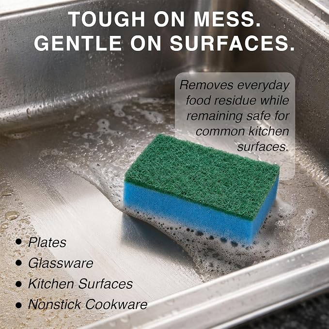 Macromax Colorful Sponge – Flat Dish Sponges for Daily Kitchen Use – Bright Non-Scratch Sponges for Plates, Glasses, Silverware & Stovetops – Multipurpose Cleaning - 10 Pieces