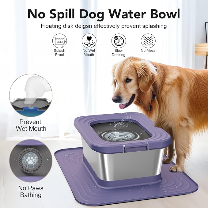 Decflow 10L Stainless Steel Dog Water Bowl, No Spill Anti-Splash Bowls | Slow Drinking for Messy Drinkers, XXl Anti-Skid Silicone Mat,Heavy Duty Pet Bowls for Indoor/Outdoor Use