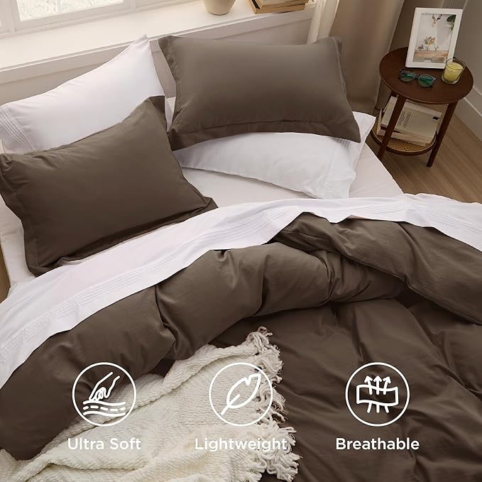 Bedsure Dark Brown Duvet Cover King Size - 3 Pieces Prewashed Cotton-Like Polyester Soft Bedding Set, Includes 1 Duvet Cover 104x90 Inches with Zipper Closure & 2 Pillow Shams, No Comforter