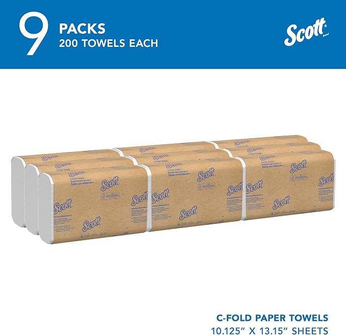 Scott Professional C-Fold Paper Hand Towels, Bulk, 9 x 200 Sheets (03623) | Universal, Standard Tier, Absorbency Pockets, White, Compatible with Universal Folded Towel Dispensers