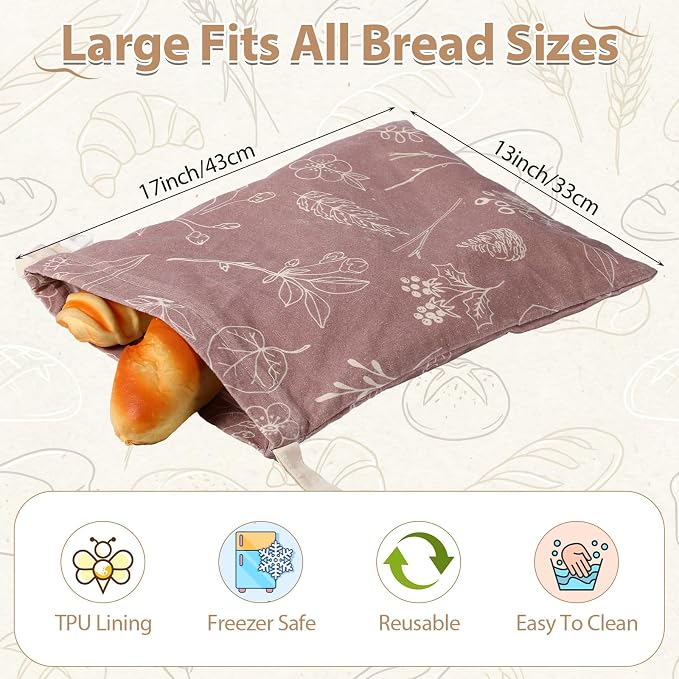 Tigeen 8 Pack Beeswax Bread Bags for Sourdough & Homemade Bread 17 x 13'' XL Reusable Organic Linen Beeswax Wraps with Sealing for Fresh Food Storage Loaf Fresh Freezer Baker Gift (Flower Style)