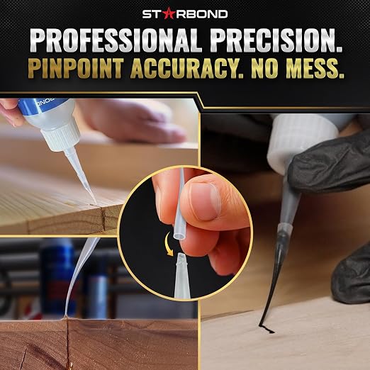 Starbond Thick Super Glue Pro Kit (2 oz) – Gap-Filling CA Glue (Cyanoacrylate Adhesive) – with Clog-Resistant Cap, Microtips & Extra Nozzle for Woodworking, Crafts, Carpentry, Archery Fletching