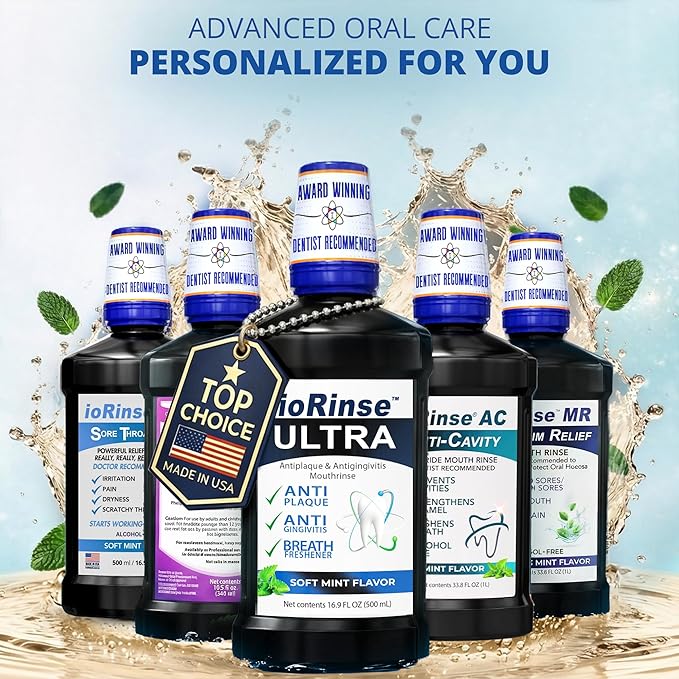 ioRinse Ultra Mouthwash is the Choice of 1,000s of Dentists as the Mouth Wash for Adults and Kids Oral Care and Hygiene. It's an Alcohol Free, Bad Breath Treatment and Gum mouthwash with Xylitol.