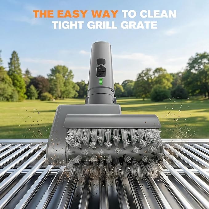 Electric Grill Brush, Cordless Rechargeable Electric Grill Cleaner with 2 Heads, 3 Speeds, Angle Adjustable, 150-Min Runtime BBQ Brush for Outdoor Barbecue Grates