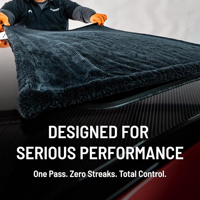 Blackline 24"x36" Twisted-Loop Car Drying Towel, 1300GSM, Streak Free, Lint Free, Reusable - Car Accessories, Microfiber Cleaning Cloth for Car, Truck, SUV - One Pass is All You Need
