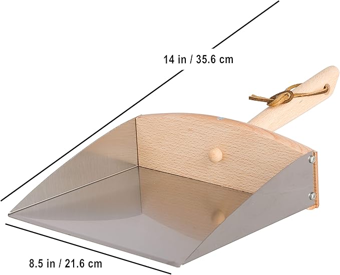 REDECKER Horsehair Fiber Hand Brush and Dust Pan Set, Heavy Duty Broom and Dustpan Combo for Home and Outdoor, Oiled Beechwood Handles, Stainless Steel Dust Pan, Made in Germany, 14-1/8-Inches