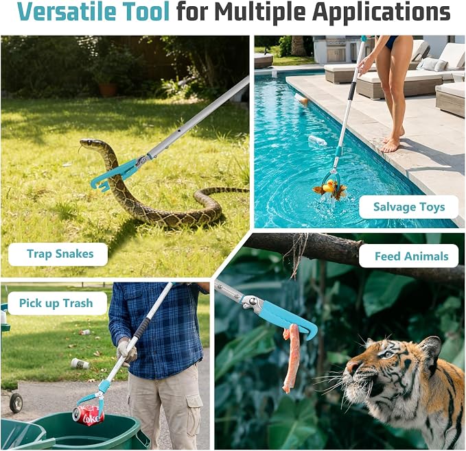 ASTRAEA 78" Snake Tongs Grabber, Extendable Extra Long Rattle Reptile Catcher Wide Jaw Handling Tool with Lock, Telescopic Snake Hook