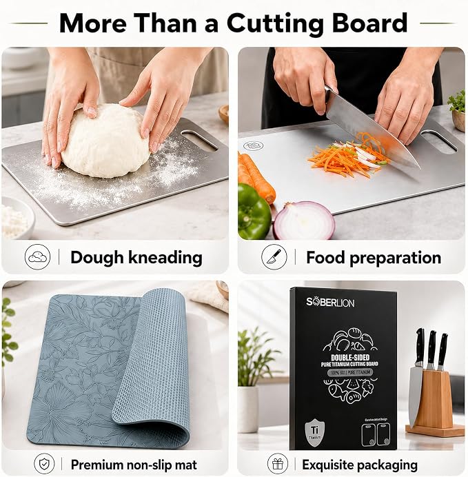 Titanium Cutting Board for Kitchen, Double Sided Food Grade Metal Cutting Board, Non Toxic Dishwasher Safe Chopping Board,Durable Knife Friendly,12”×9”Small,1PC